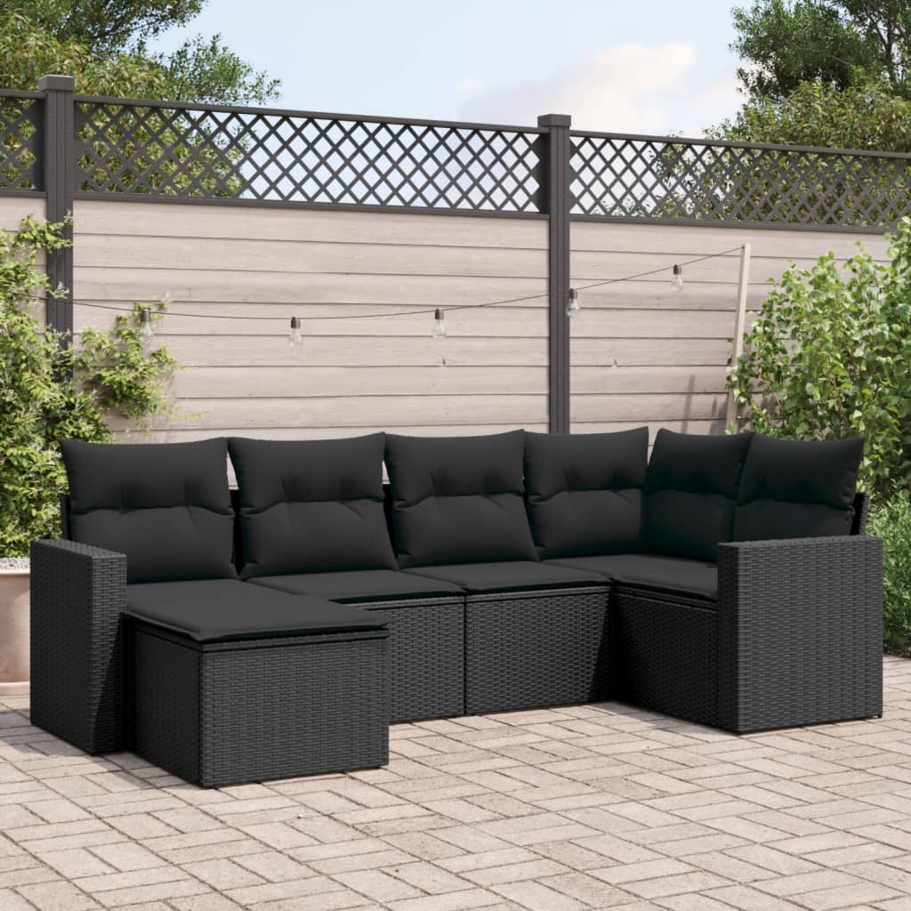 6-delige Loungeset met kussens poly rattan zwart is nu te koop bij PeponiXL, paradijselijk wonen!