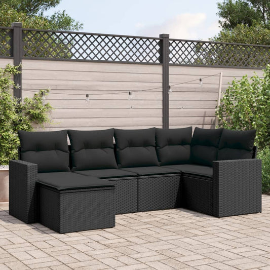 6-delige Loungeset met kussens poly rattan zwart is nu te koop bij PeponiXL, paradijselijk wonen!