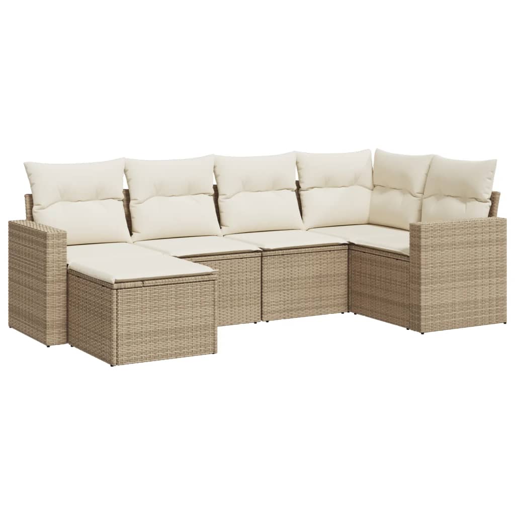 6-delige Loungeset met kussens poly rattan beige is nu te koop bij PeponiXL, paradijselijk wonen!