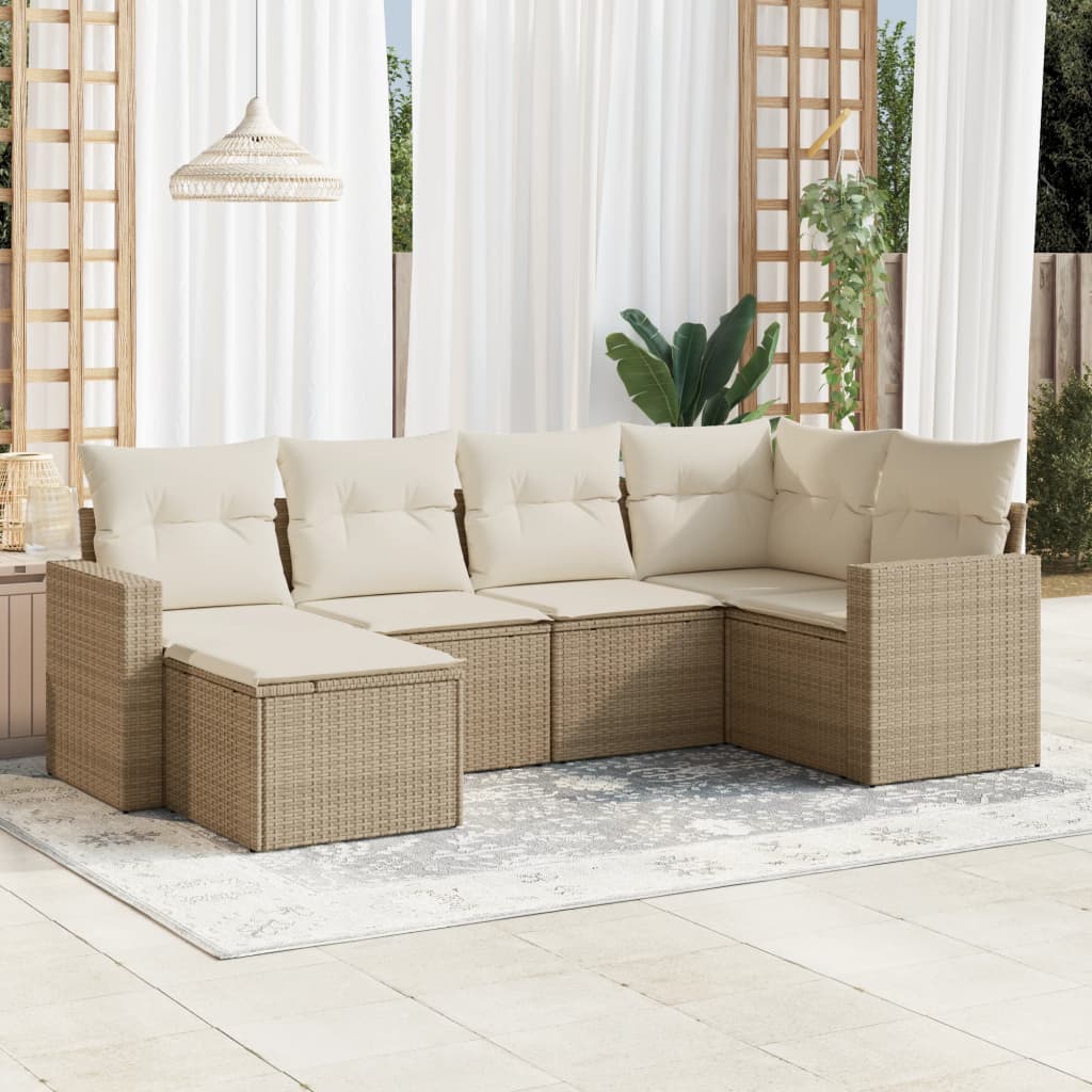 6-delige Loungeset met kussens poly rattan beige is nu te koop bij PeponiXL, paradijselijk wonen!