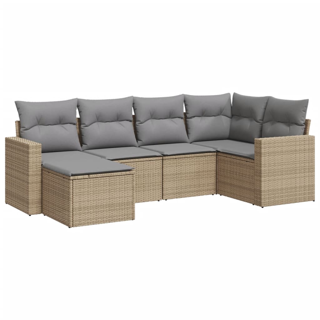 6-delige Loungeset met kussens poly rattan beige is nu te koop bij PeponiXL, paradijselijk wonen!