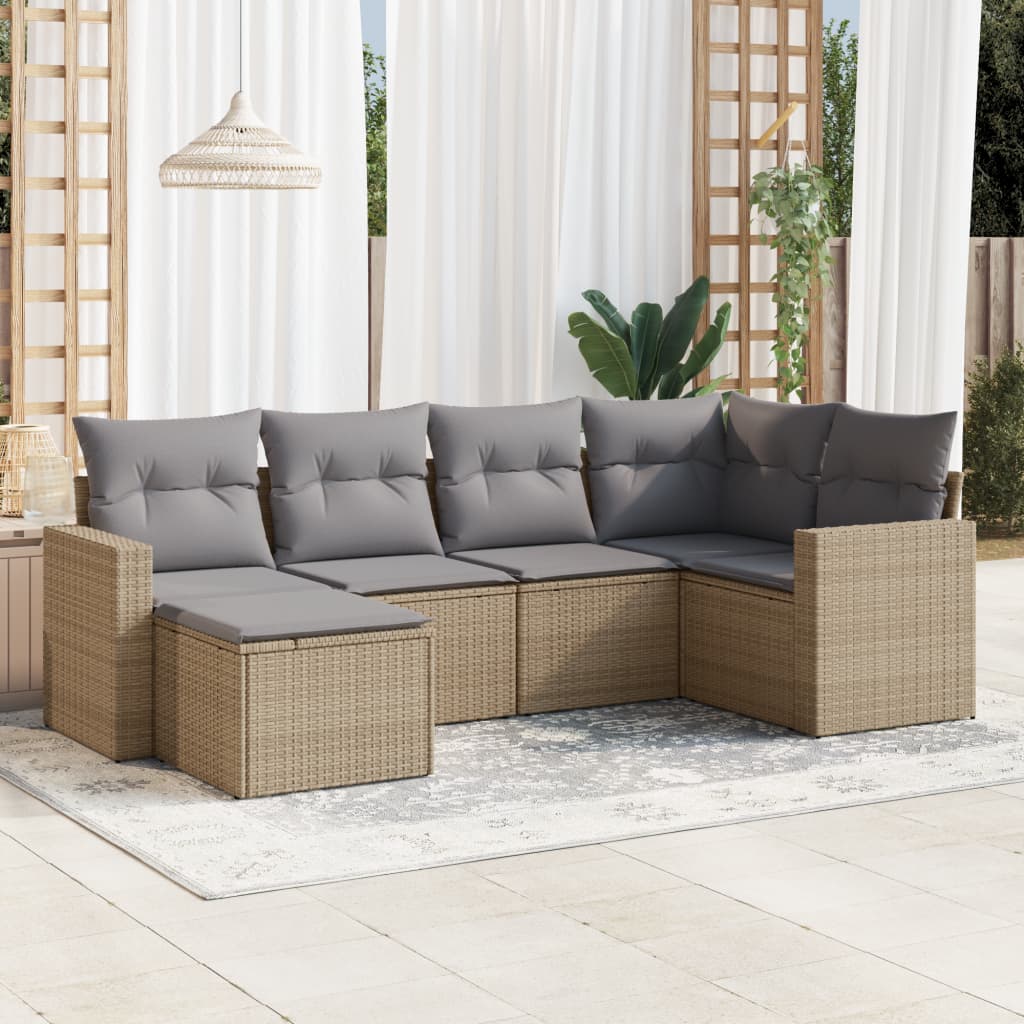 6-delige Loungeset met kussens poly rattan beige is nu te koop bij PeponiXL, paradijselijk wonen!