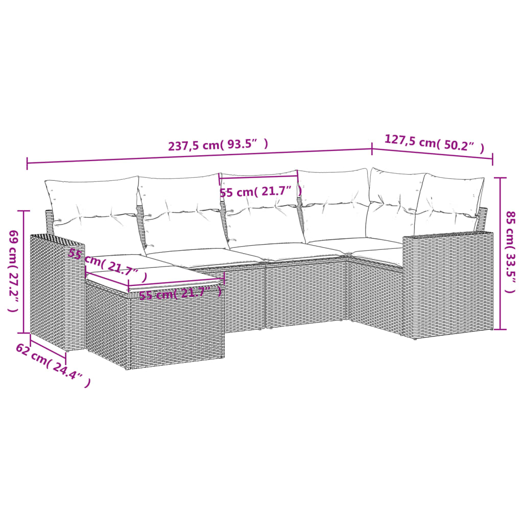 6-delige Loungeset met kussens poly rattan grijs is nu te koop bij PeponiXL, paradijselijk wonen!