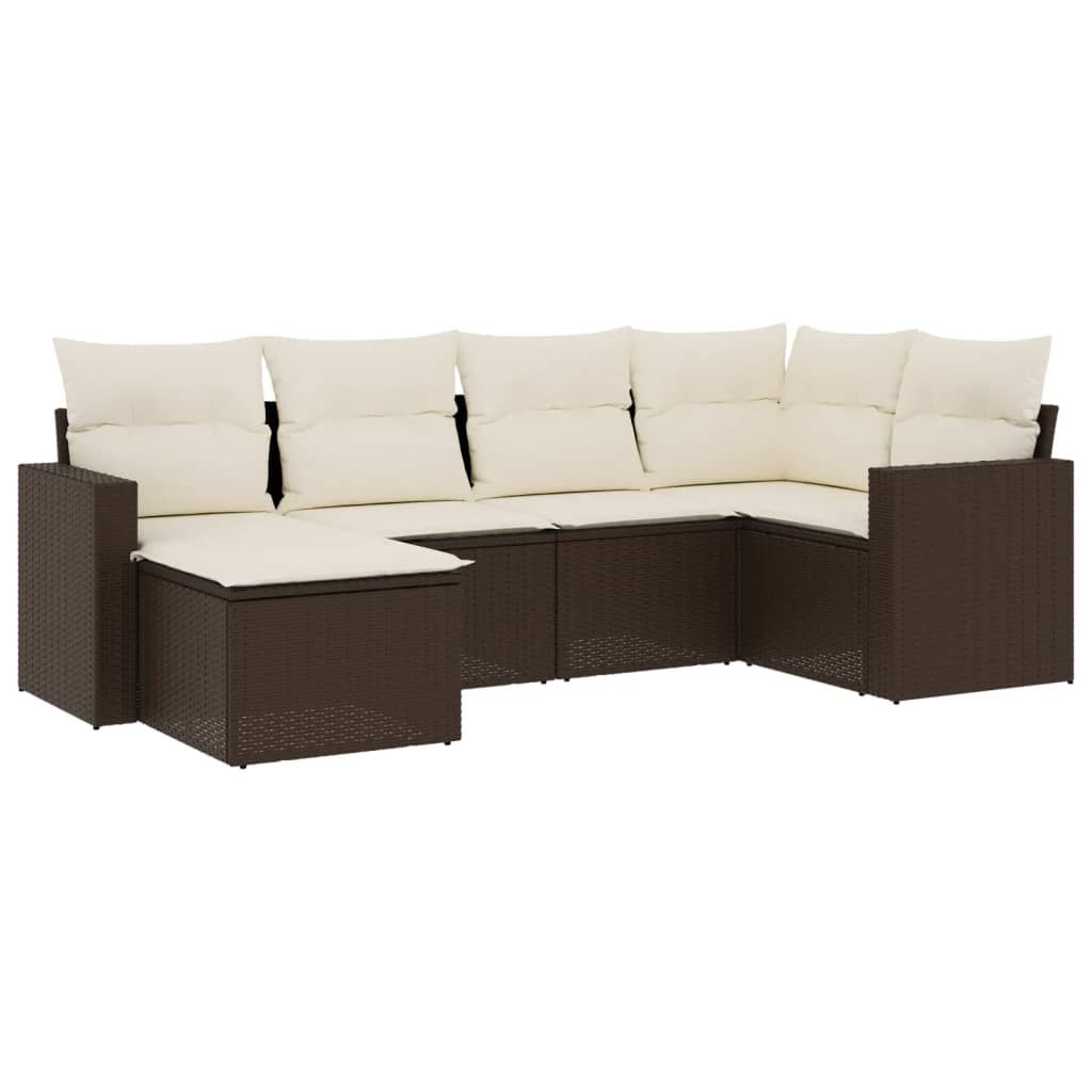 6-delige Loungeset met kussens poly rattan bruin is nu te koop bij PeponiXL, paradijselijk wonen!