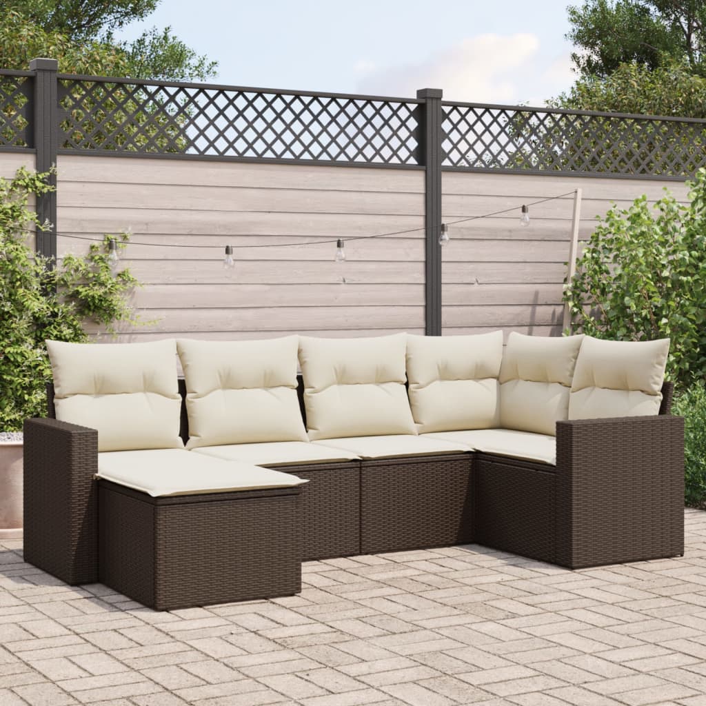 6-delige Loungeset met kussens poly rattan bruin is nu te koop bij PeponiXL, paradijselijk wonen!