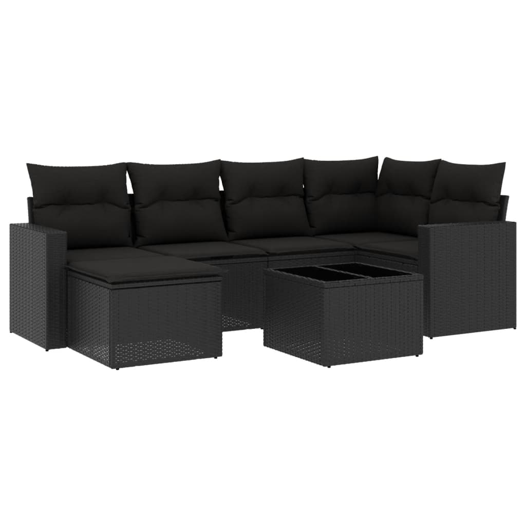 7-delige Loungeset met kussens poly rattan zwart is nu te koop bij PeponiXL, paradijselijk wonen!