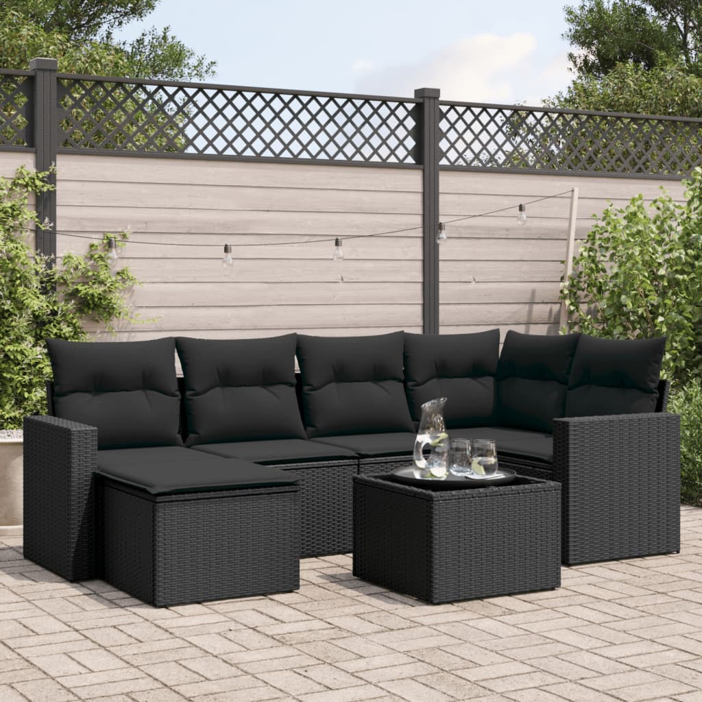 7-delige Loungeset met kussens poly rattan zwart is nu te koop bij PeponiXL, paradijselijk wonen!