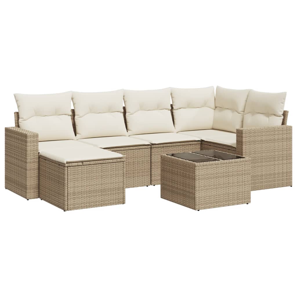 7-delige Loungeset met kussens poly rattan beige is nu te koop bij PeponiXL, paradijselijk wonen!