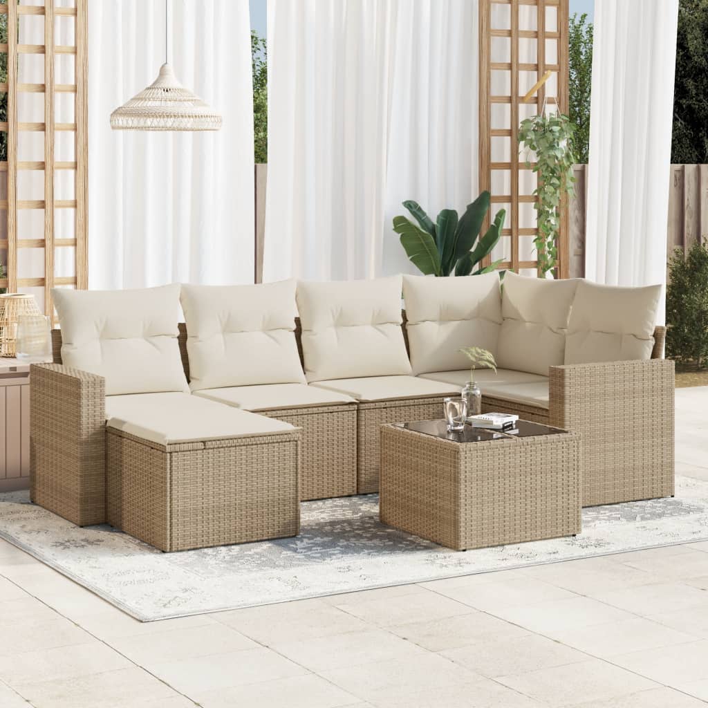 7-delige Loungeset met kussens poly rattan beige is nu te koop bij PeponiXL, paradijselijk wonen!