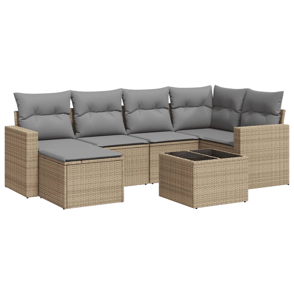 7-delige Loungeset met kussens poly rattan beige is nu te koop bij PeponiXL, paradijselijk wonen!