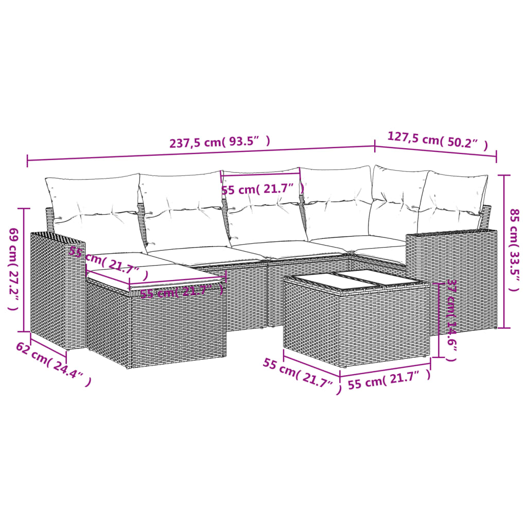 7-delige Loungeset met kussens poly rattan beige is nu te koop bij PeponiXL, paradijselijk wonen!