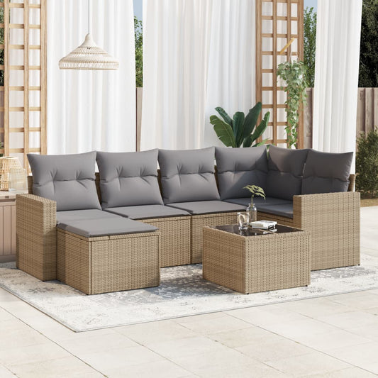 7-delige Loungeset met kussens poly rattan beige is nu te koop bij PeponiXL, paradijselijk wonen!