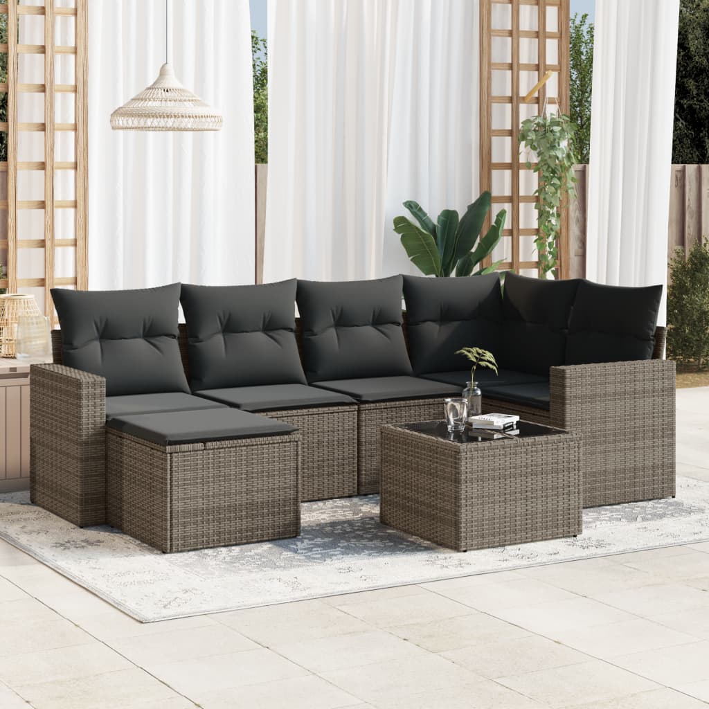 7-delige Loungeset met kussens poly rattan grijs is nu te koop bij PeponiXL, paradijselijk wonen!