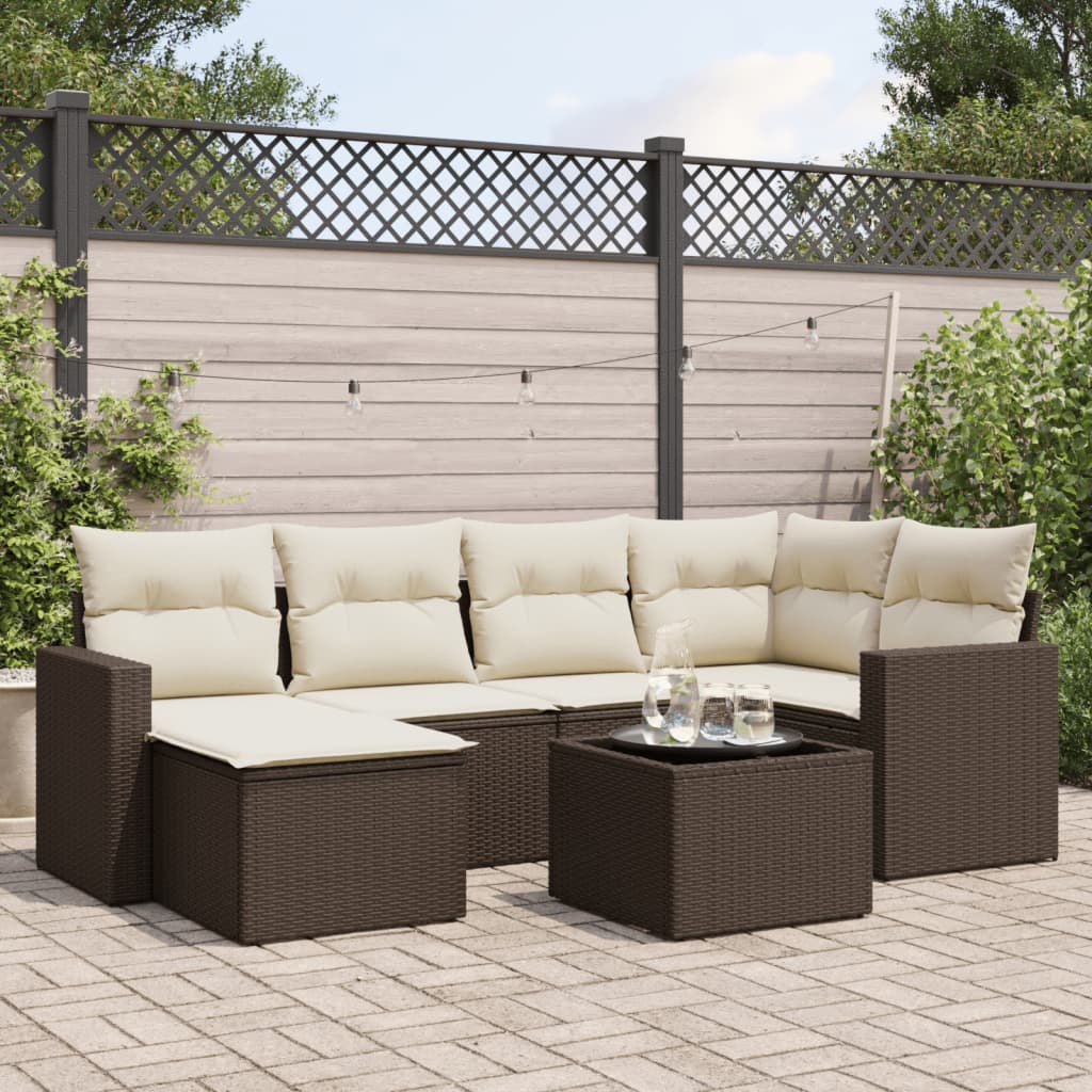 7-delige Loungeset met kussens poly rattan bruin is nu te koop bij PeponiXL, paradijselijk wonen!