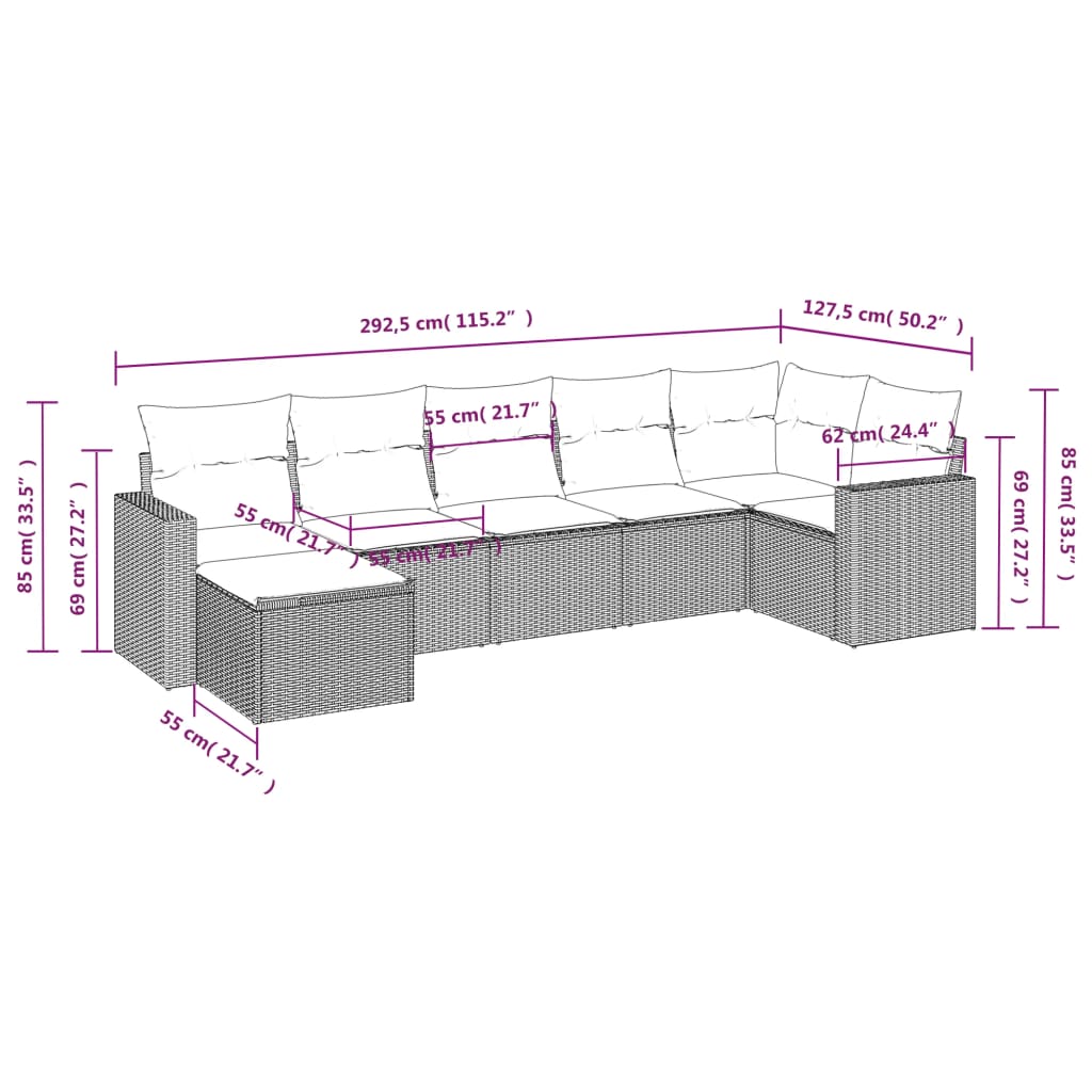 7-delige Loungeset met kussens poly rattan zwart is nu te koop bij PeponiXL, paradijselijk wonen!