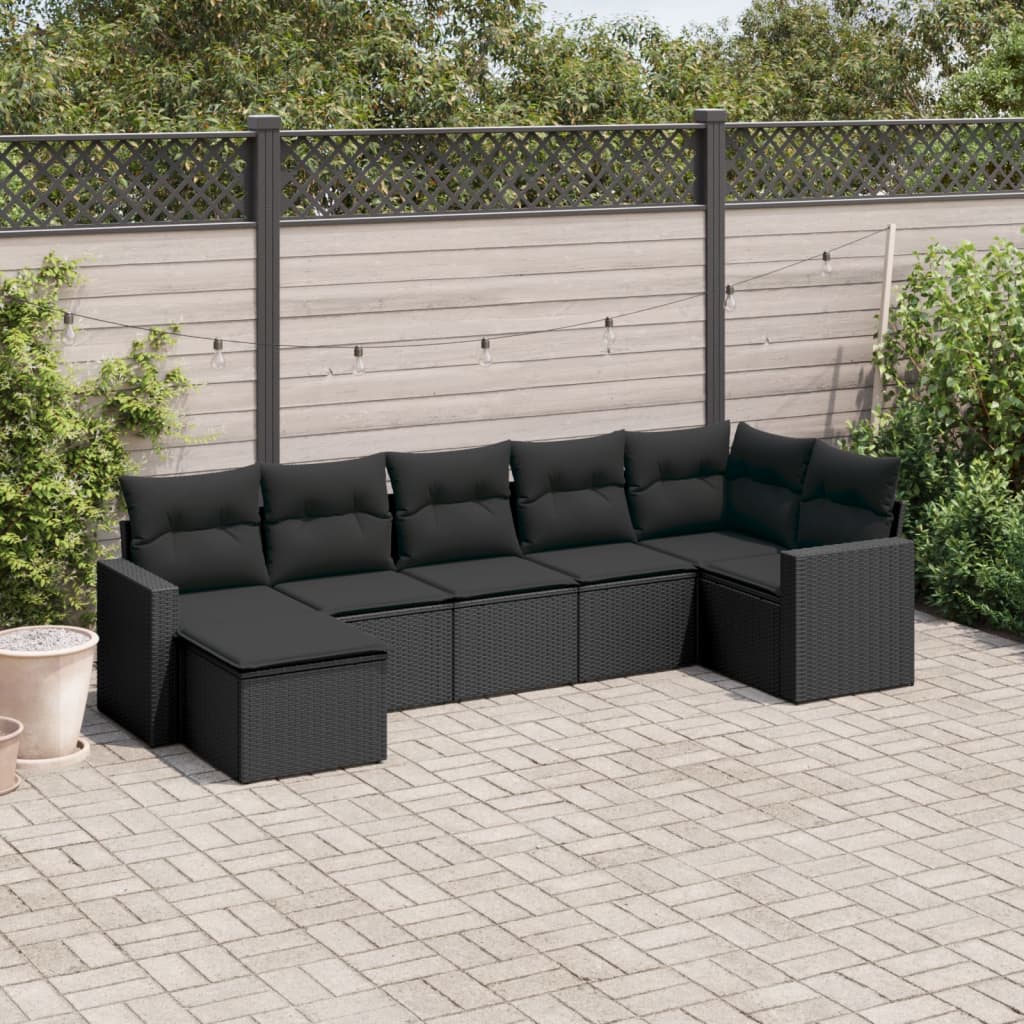 7-delige Loungeset met kussens poly rattan zwart is nu te koop bij PeponiXL, paradijselijk wonen!