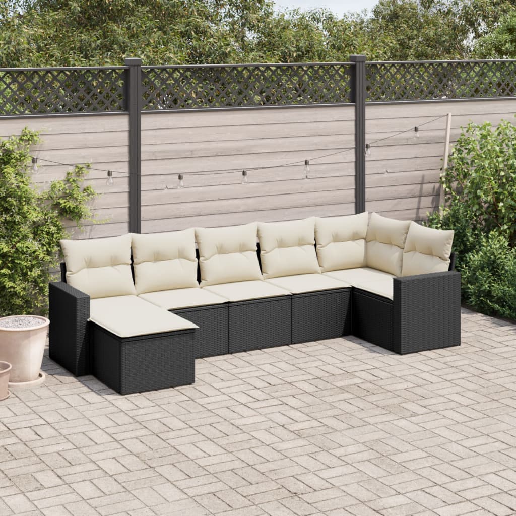 7-delige Loungeset met kussens poly rattan zwart is nu te koop bij PeponiXL, paradijselijk wonen!