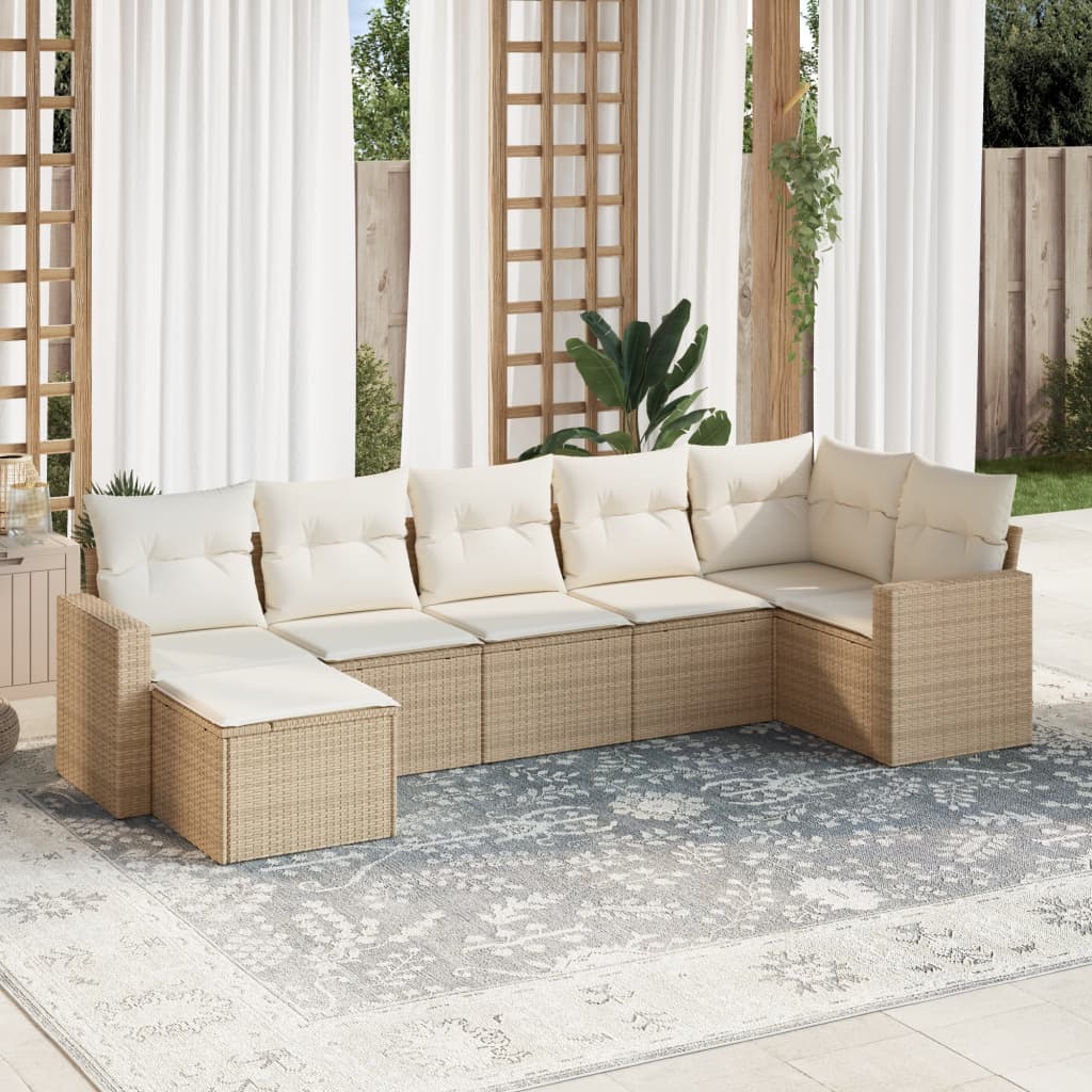 7-delige Loungeset met kussens poly rattan beige is nu te koop bij PeponiXL, paradijselijk wonen!