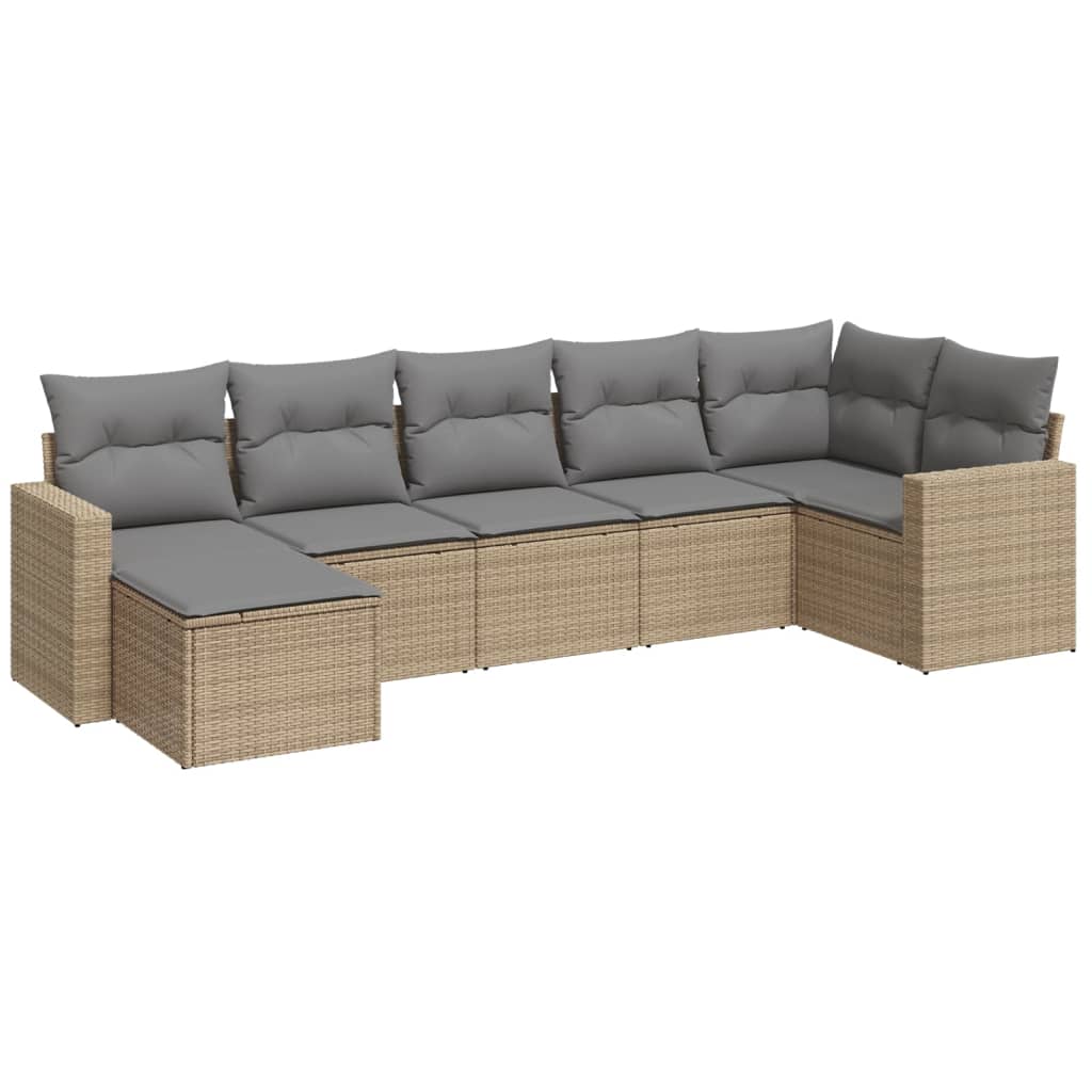 7-delige Loungeset met kussens poly rattan beige is nu te koop bij PeponiXL, paradijselijk wonen!