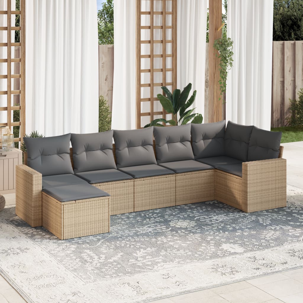 7-delige Loungeset met kussens poly rattan beige is nu te koop bij PeponiXL, paradijselijk wonen!