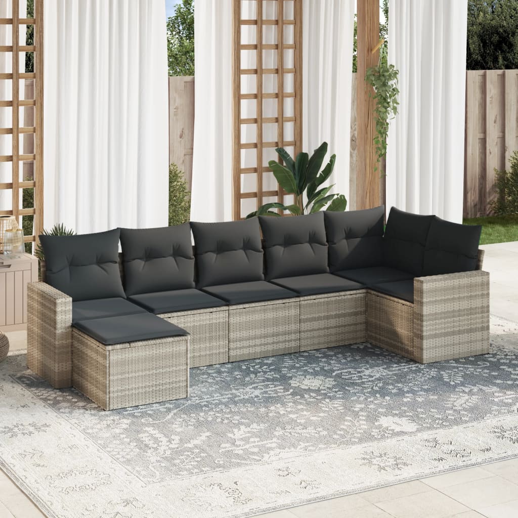 7-delige Loungeset met kussens poly rattan lichtgrijs is nu te koop bij PeponiXL, paradijselijk wonen!