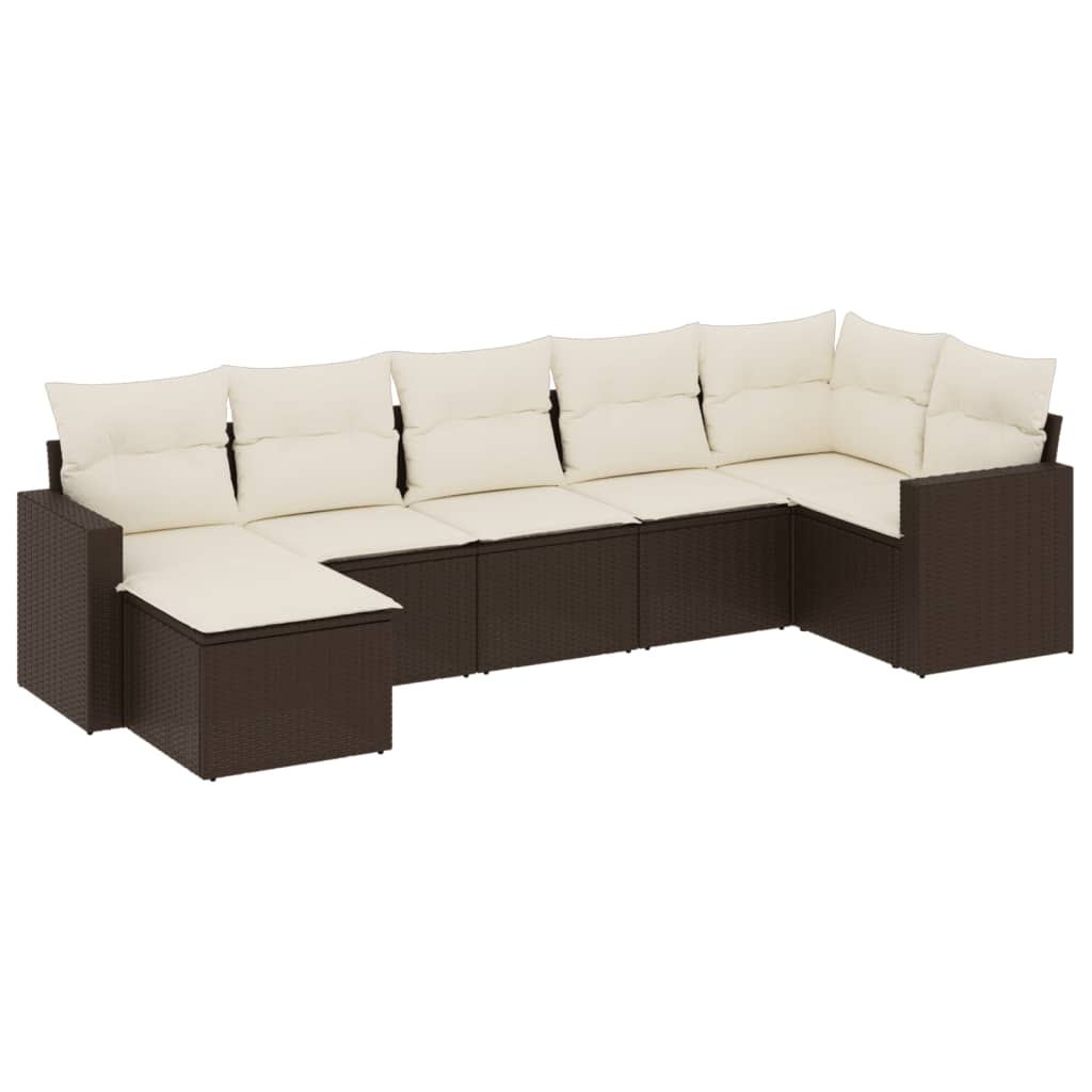 7-delige Loungeset met kussens poly rattan bruin is nu te koop bij PeponiXL, paradijselijk wonen!