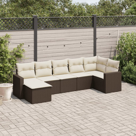 7-delige Loungeset met kussens poly rattan bruin is nu te koop bij PeponiXL, paradijselijk wonen!