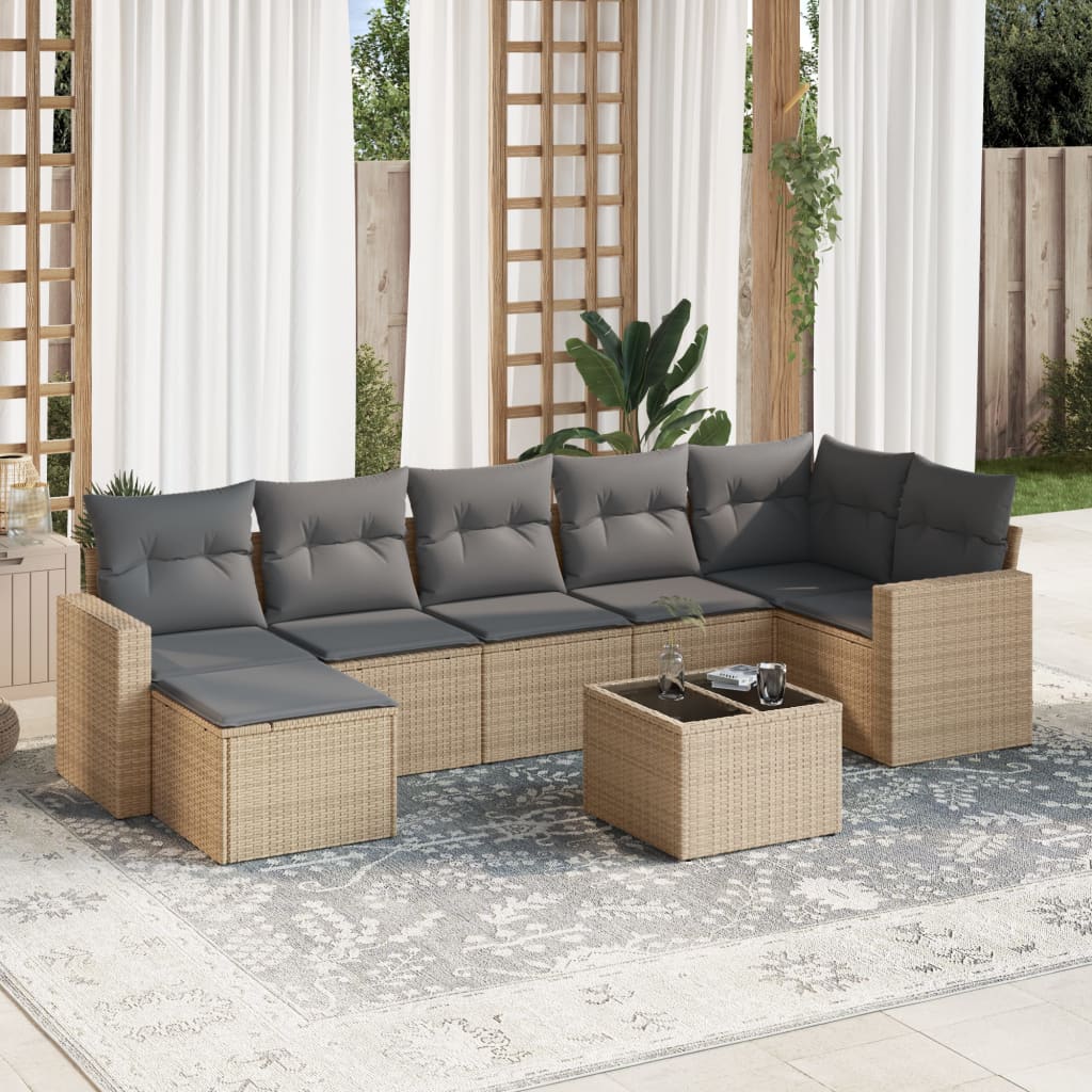 8-delige Loungeset met kussens poly rattan beige is nu te koop bij PeponiXL, paradijselijk wonen!