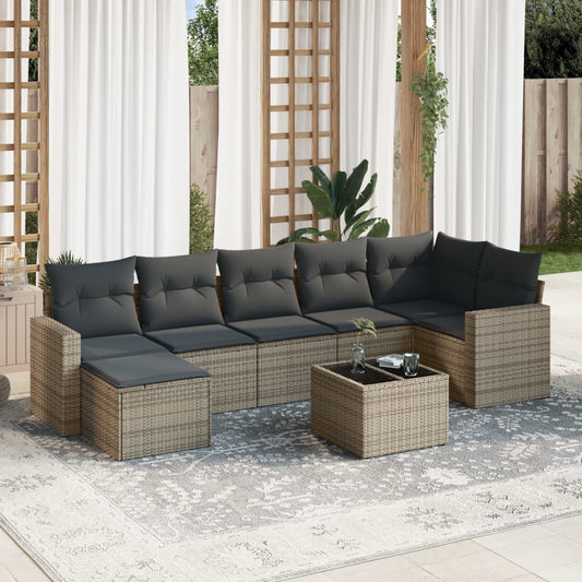 8-delige Loungeset met kussens poly rattan grijs is nu te koop bij PeponiXL, paradijselijk wonen!