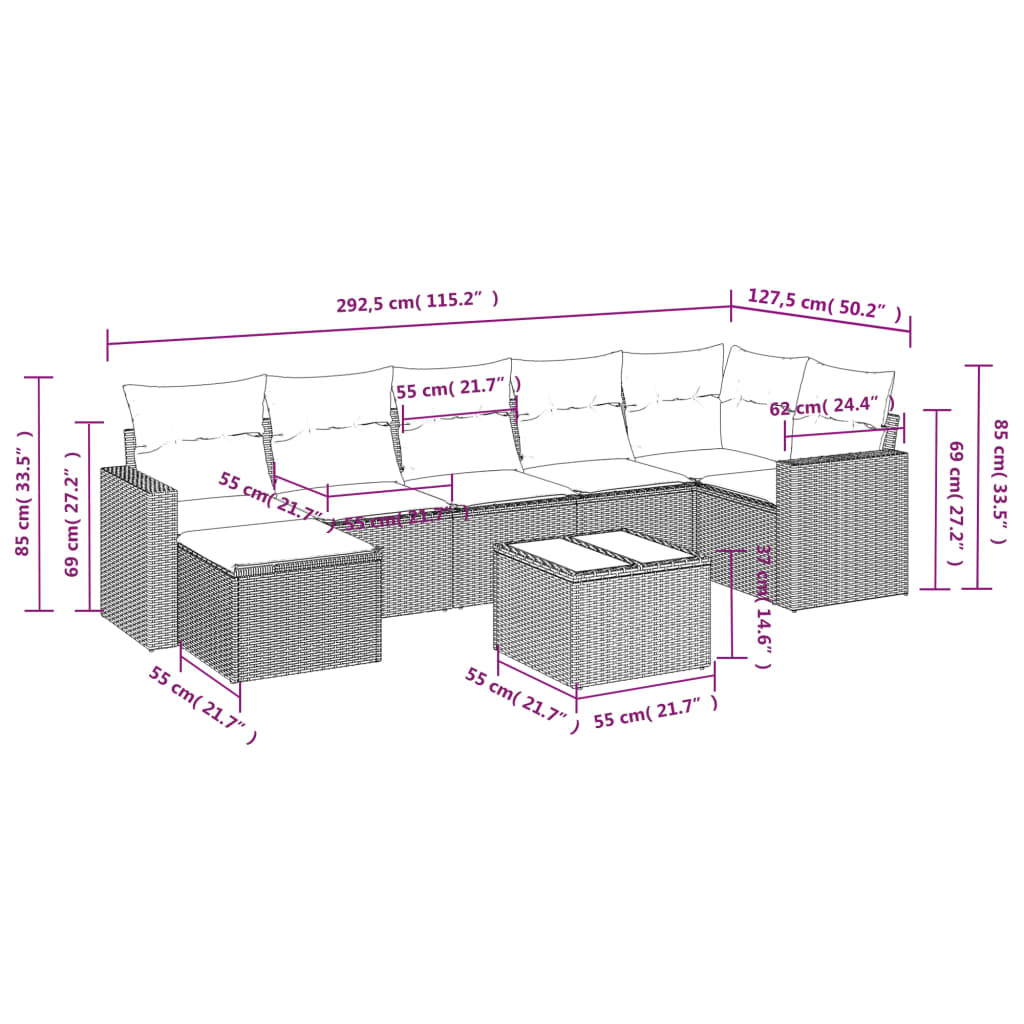 8-delige Loungeset met kussens poly rattan lichtgrijs is nu te koop bij PeponiXL, paradijselijk wonen!