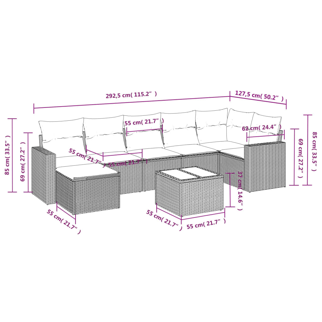 8-delige Loungeset met kussens poly rattan bruin is nu te koop bij PeponiXL, paradijselijk wonen!