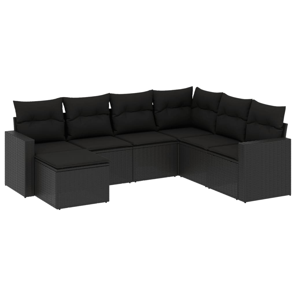 7-delige Loungeset met kussens poly rattan zwart is nu te koop bij PeponiXL, paradijselijk wonen!