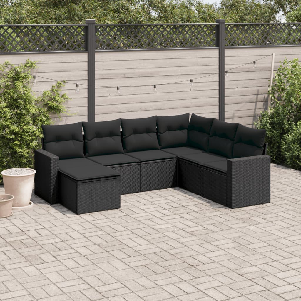 7-delige Loungeset met kussens poly rattan zwart is nu te koop bij PeponiXL, paradijselijk wonen!