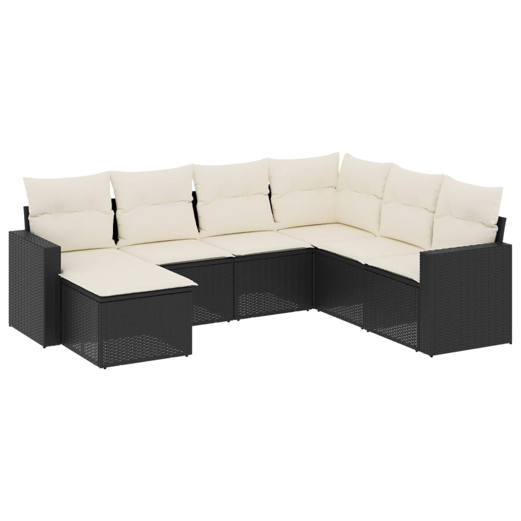 7-delige Loungeset met kussens poly rattan zwart is nu te koop bij PeponiXL, paradijselijk wonen!