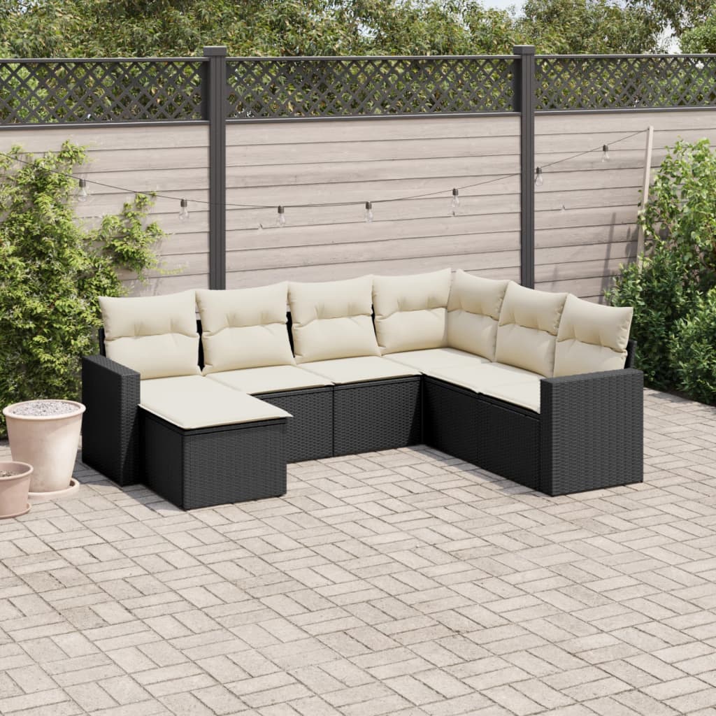 7-delige Loungeset met kussens poly rattan zwart is nu te koop bij PeponiXL, paradijselijk wonen!