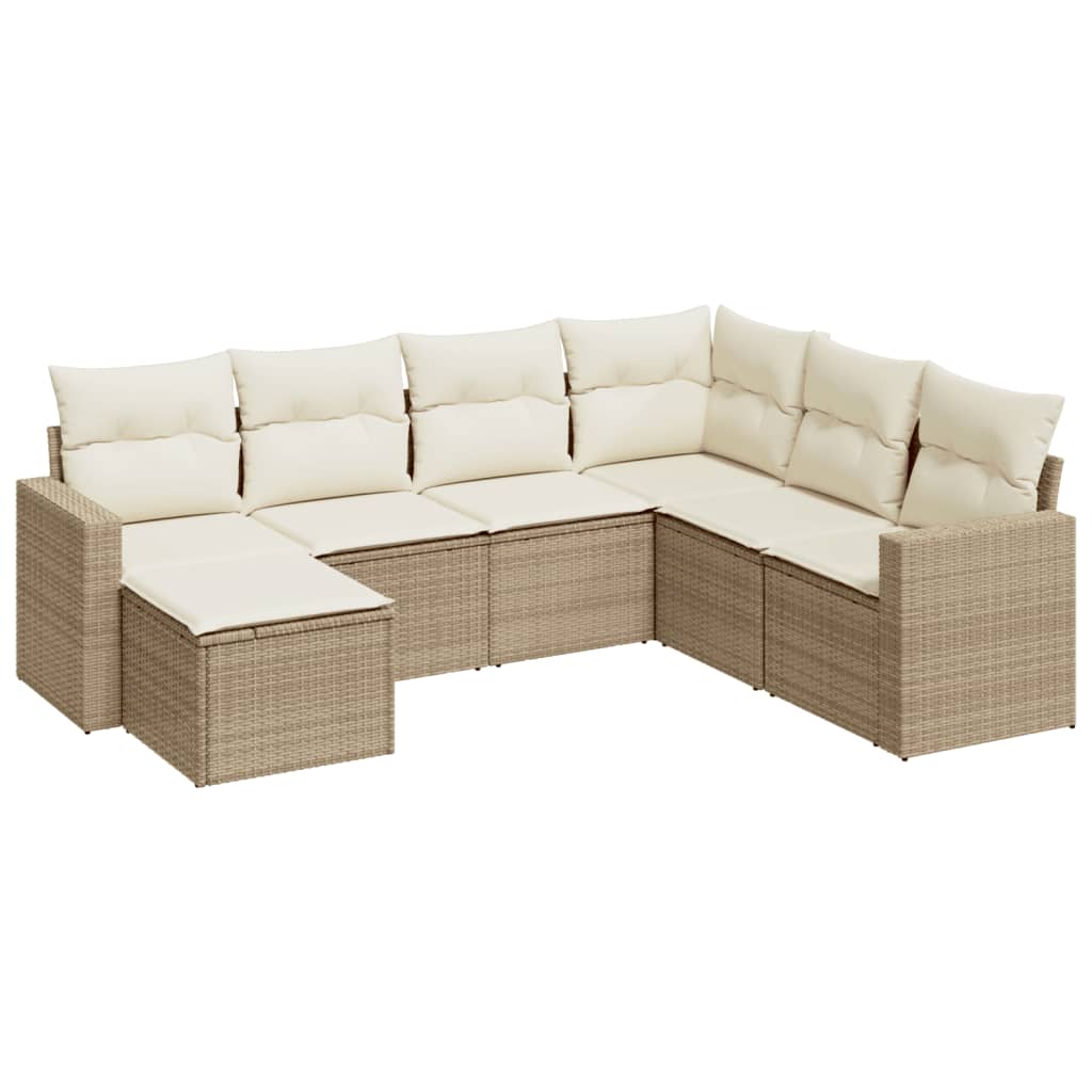 7-delige Loungeset met kussens poly rattan beige is nu te koop bij PeponiXL, paradijselijk wonen!