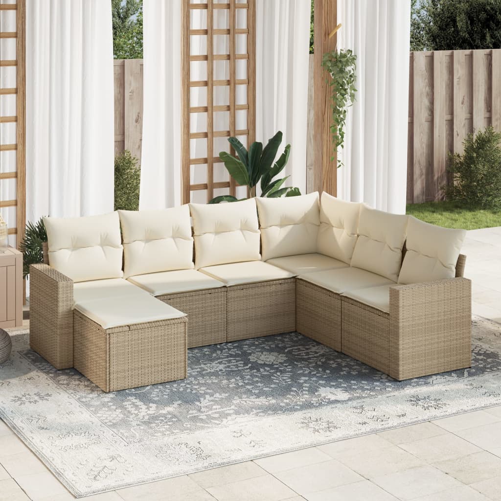 7-delige Loungeset met kussens poly rattan beige is nu te koop bij PeponiXL, paradijselijk wonen!