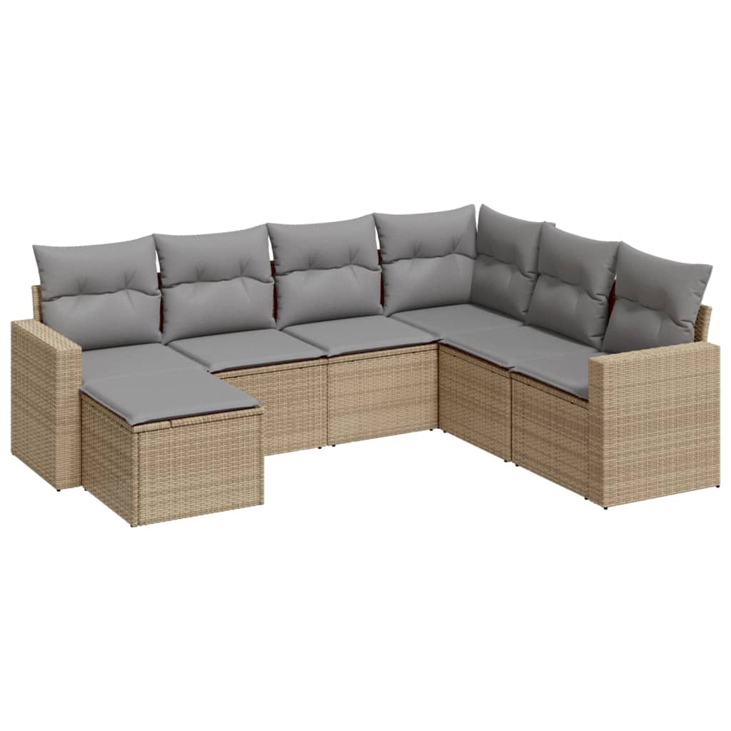 7-delige Loungeset met kussens poly rattan beige is nu te koop bij PeponiXL, paradijselijk wonen!