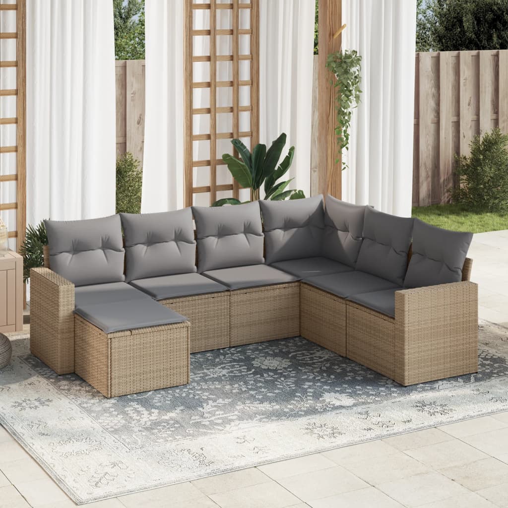 7-delige Loungeset met kussens poly rattan beige is nu te koop bij PeponiXL, paradijselijk wonen!