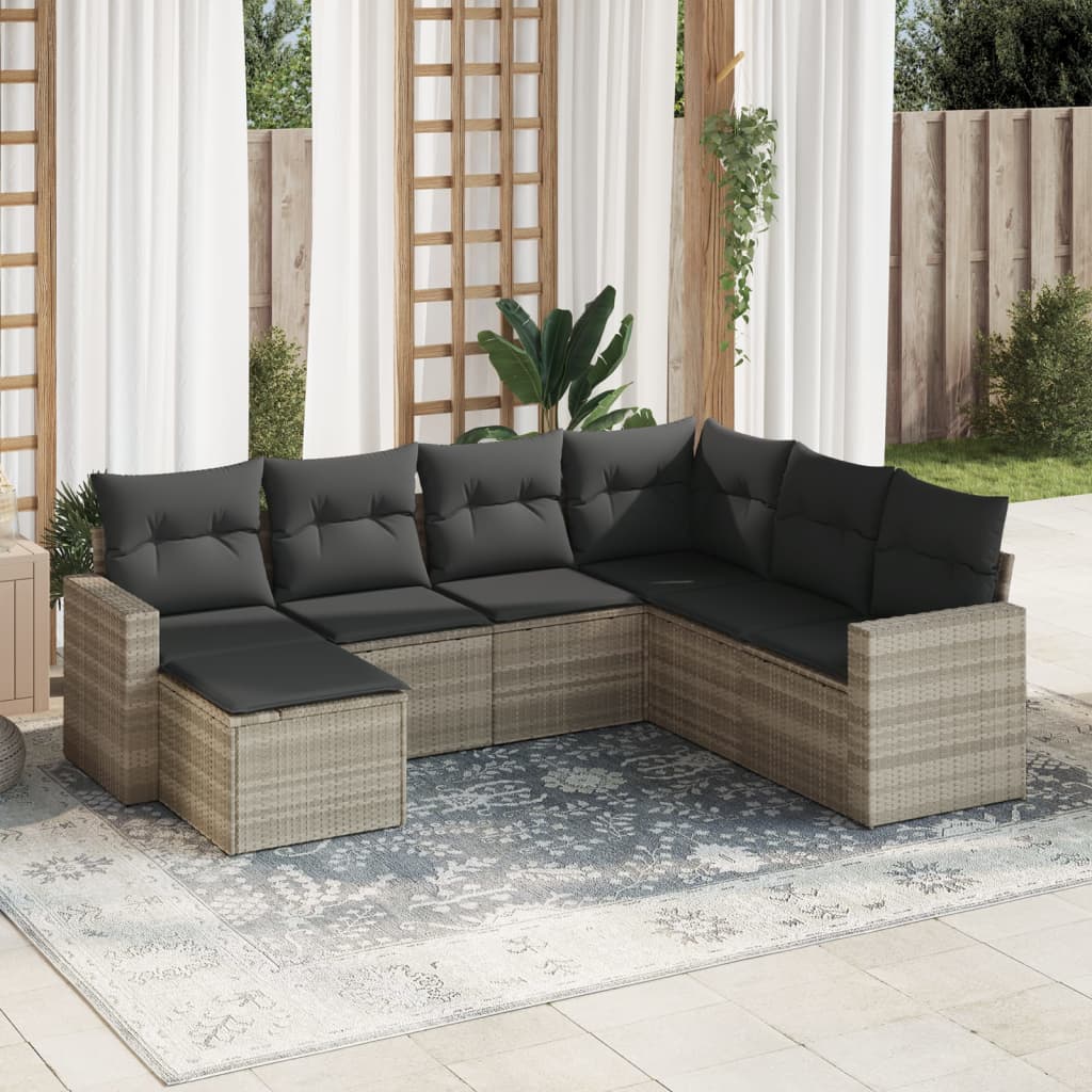 7-delige Loungeset met kussens poly rattan lichtgrijs is nu te koop bij PeponiXL, paradijselijk wonen!