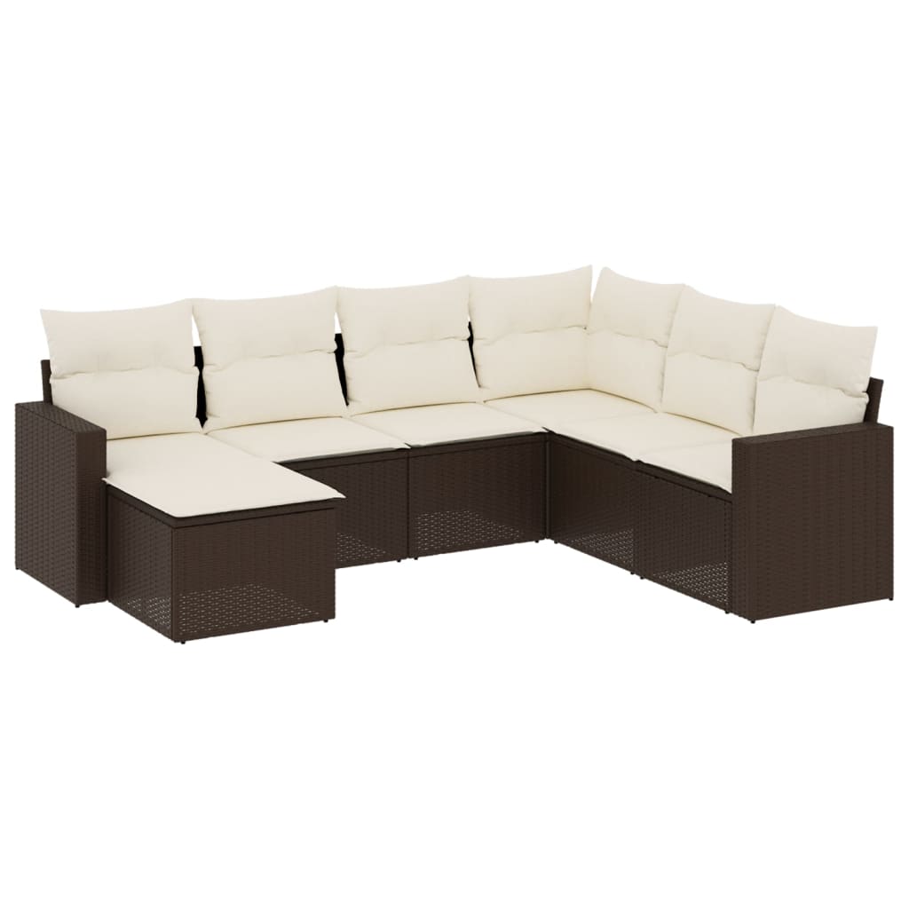 7-delige Loungeset met kussens poly rattan bruin is nu te koop bij PeponiXL, paradijselijk wonen!