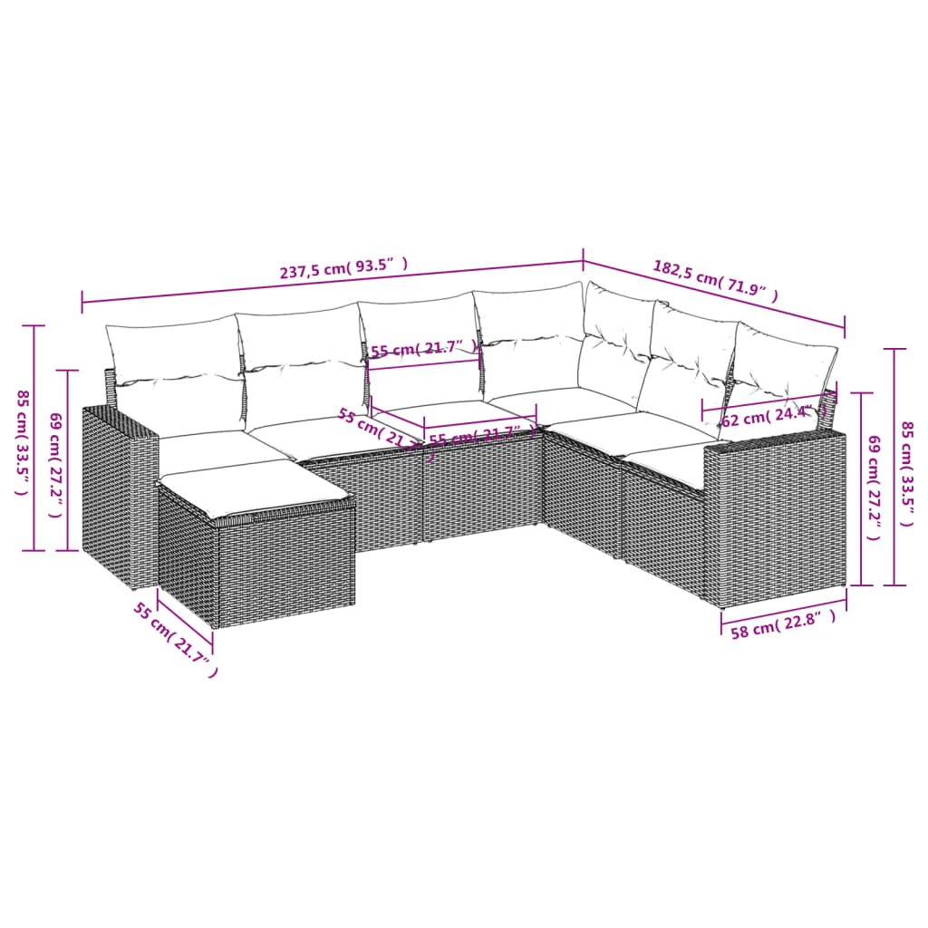 7-delige Loungeset met kussens poly rattan bruin is nu te koop bij PeponiXL, paradijselijk wonen!
