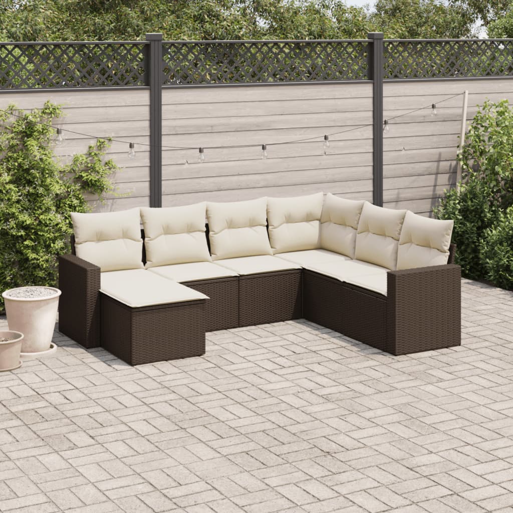 7-delige Loungeset met kussens poly rattan bruin is nu te koop bij PeponiXL, paradijselijk wonen!