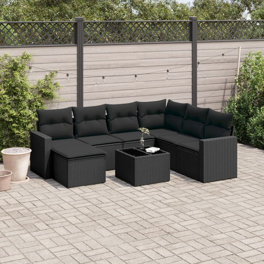 8-delige Loungeset met kussens poly rattan zwart is nu te koop bij PeponiXL, paradijselijk wonen!