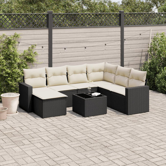 8-delige Loungeset met kussens poly rattan zwart is nu te koop bij PeponiXL, paradijselijk wonen!