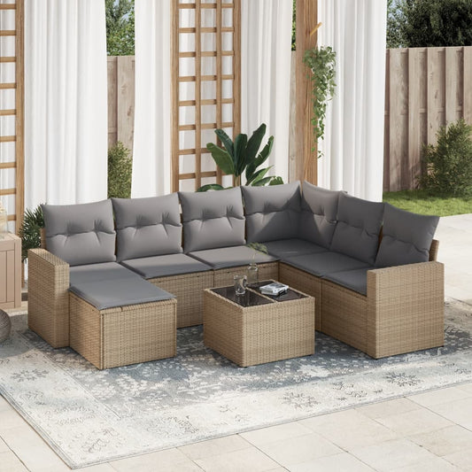 8-delige Loungeset met kussens poly rattan beige is nu te koop bij PeponiXL, paradijselijk wonen!