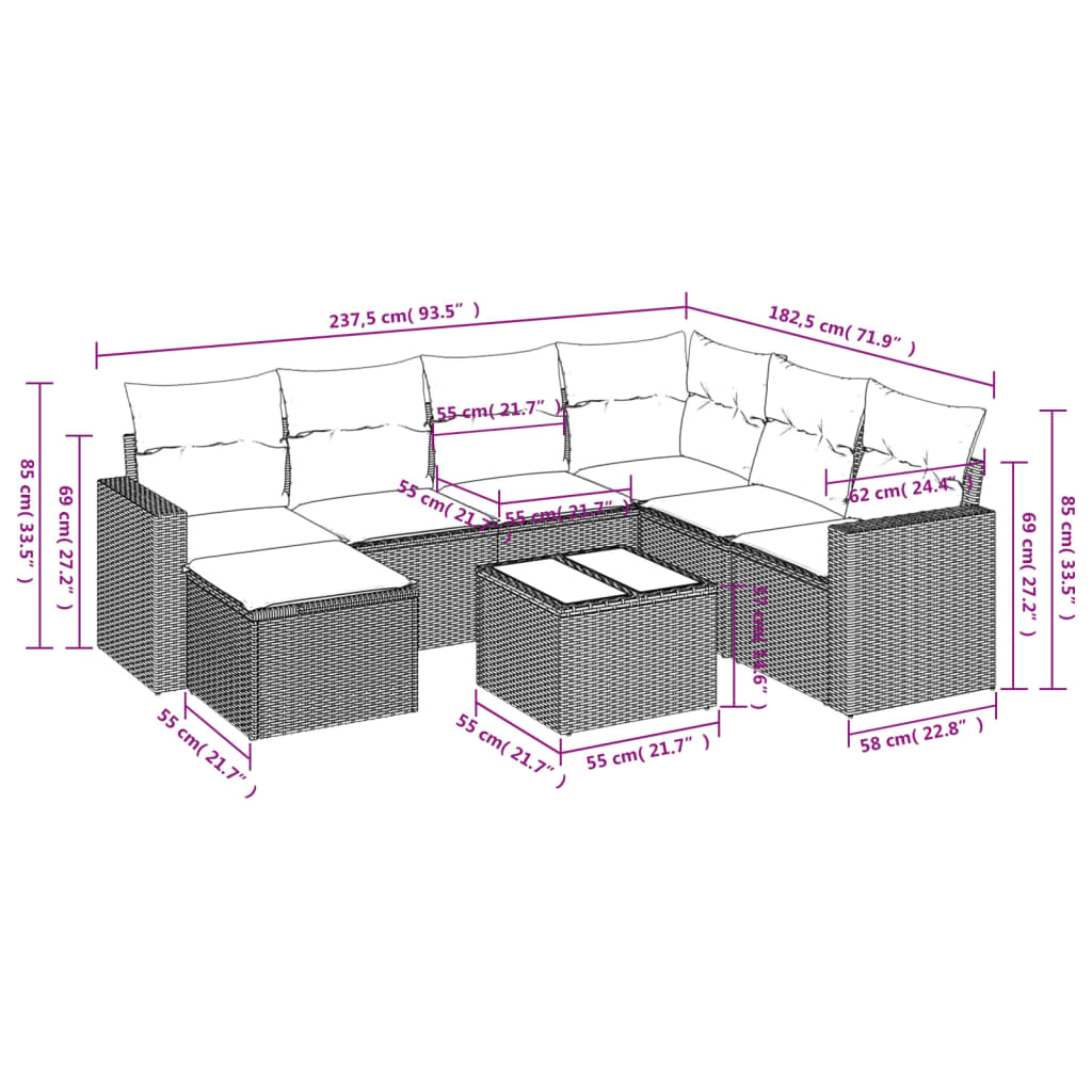 8-delige Loungeset met kussens poly rattan grijs is nu te koop bij PeponiXL, paradijselijk wonen!