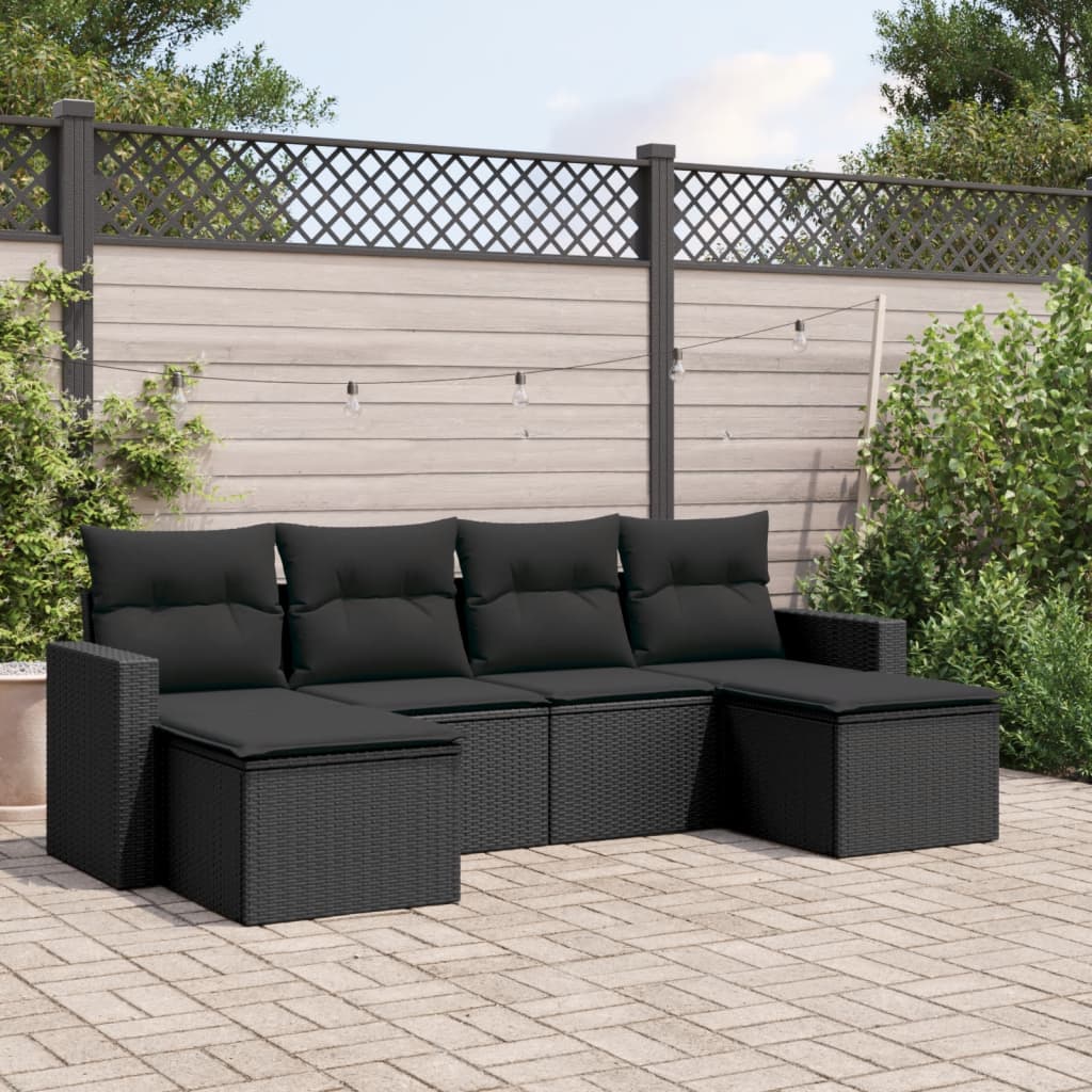6-delige Loungeset met kussens poly rattan zwart is nu te koop bij PeponiXL, paradijselijk wonen!