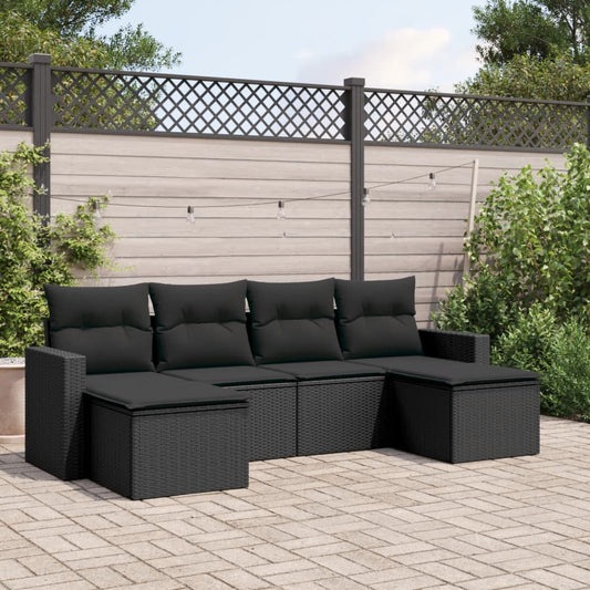 6-delige Loungeset met kussens poly rattan zwart is nu te koop bij PeponiXL, paradijselijk wonen!