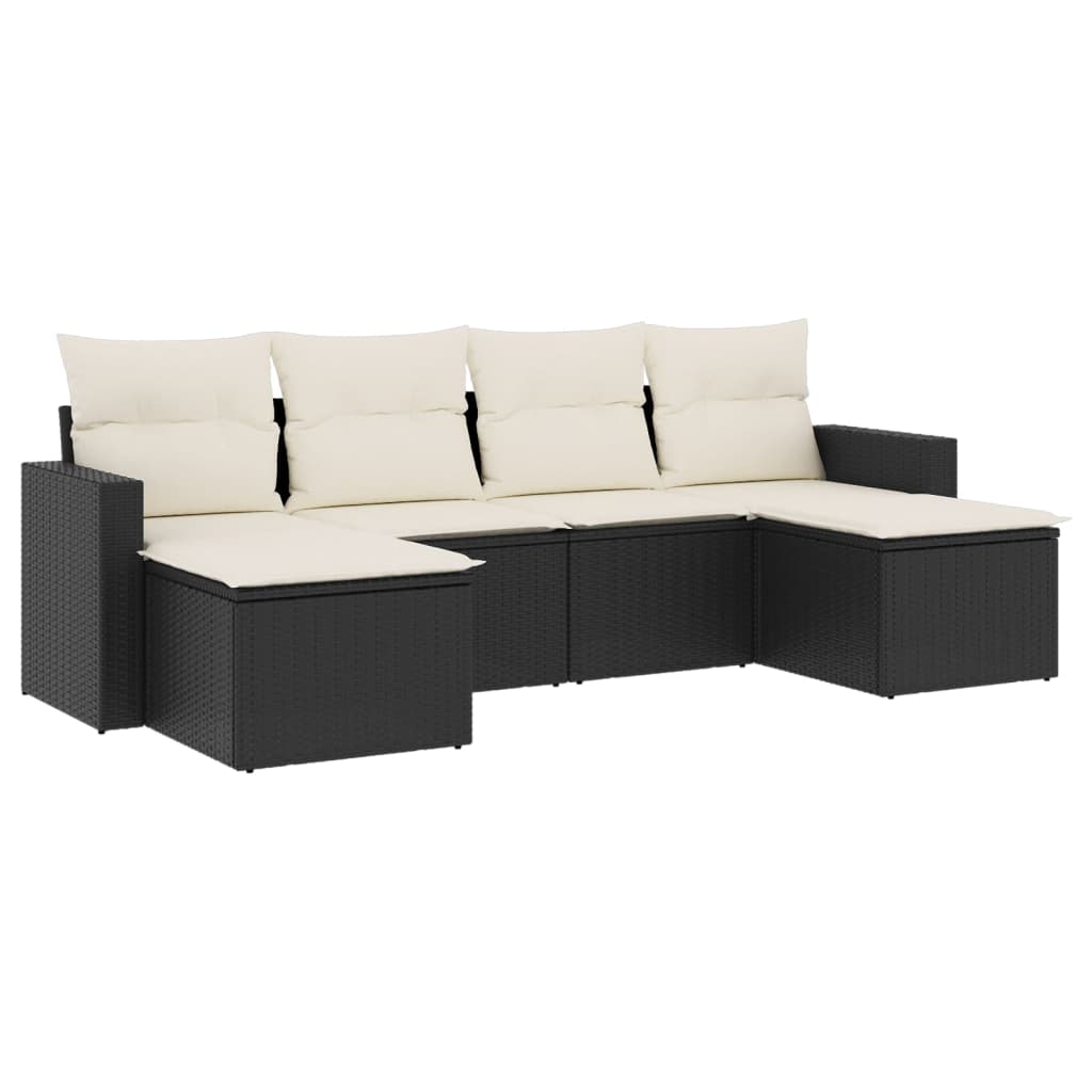 6-delige Loungeset met kussens poly rattan zwart is nu te koop bij PeponiXL, paradijselijk wonen!